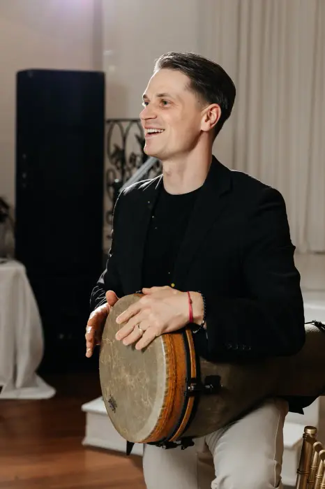 With the hand drum at Crystal Grand