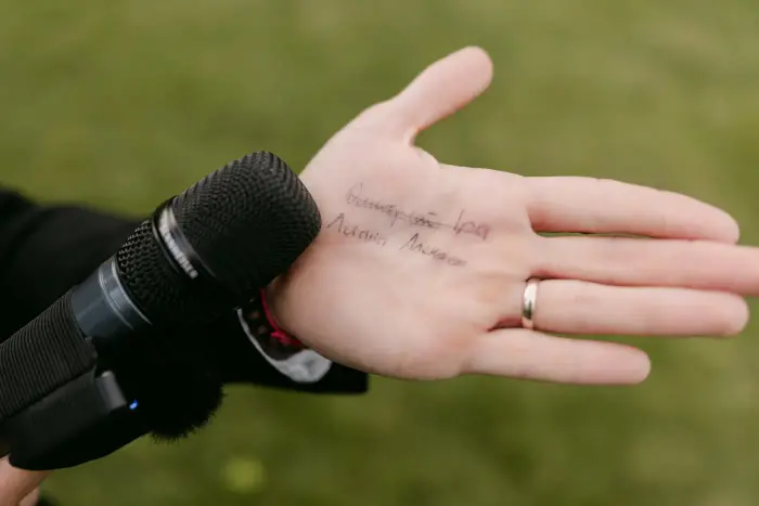 Speech notes on a hand